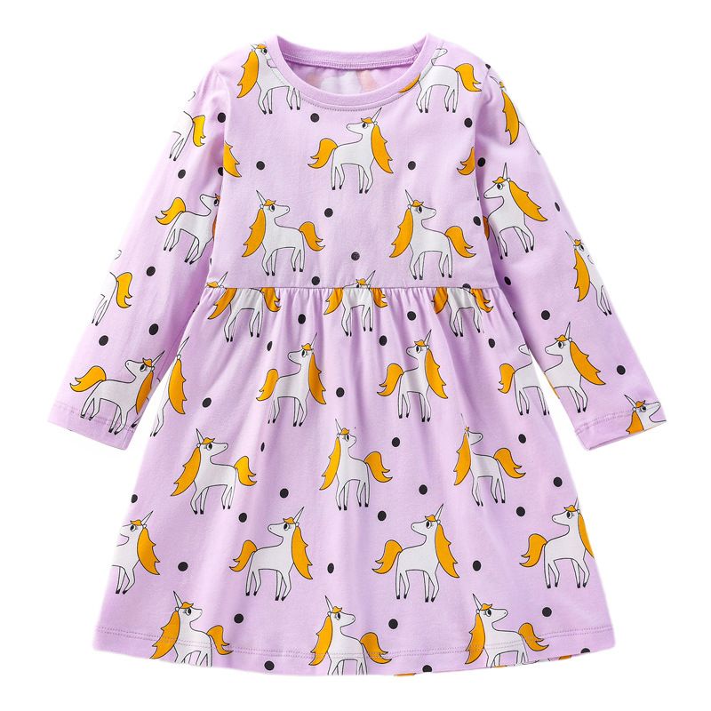 Purple Unicorns polkadot cotton girl dress (Low in stock / 6&7 yrs old )
