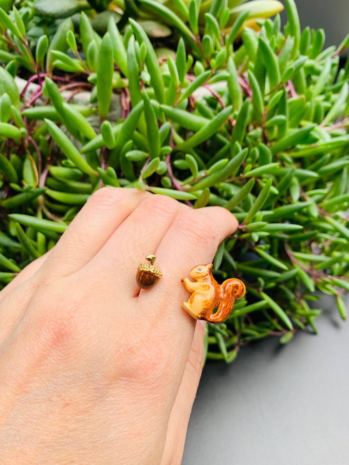 Handmade Squirrel Necklace, Squirrel Ring and Acorn Earring