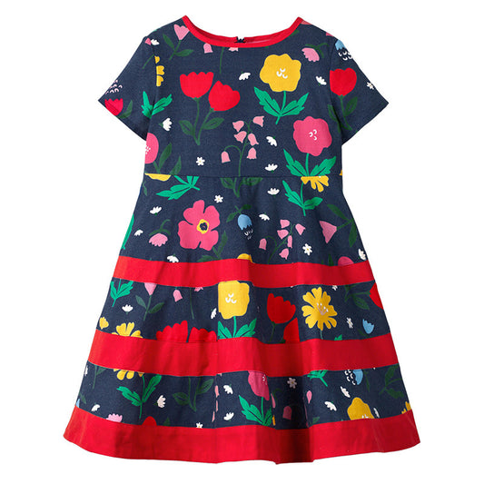 Flowers Cotton Jersey Short Sleeve Girl Dress (6-7 yrs old ONLY)