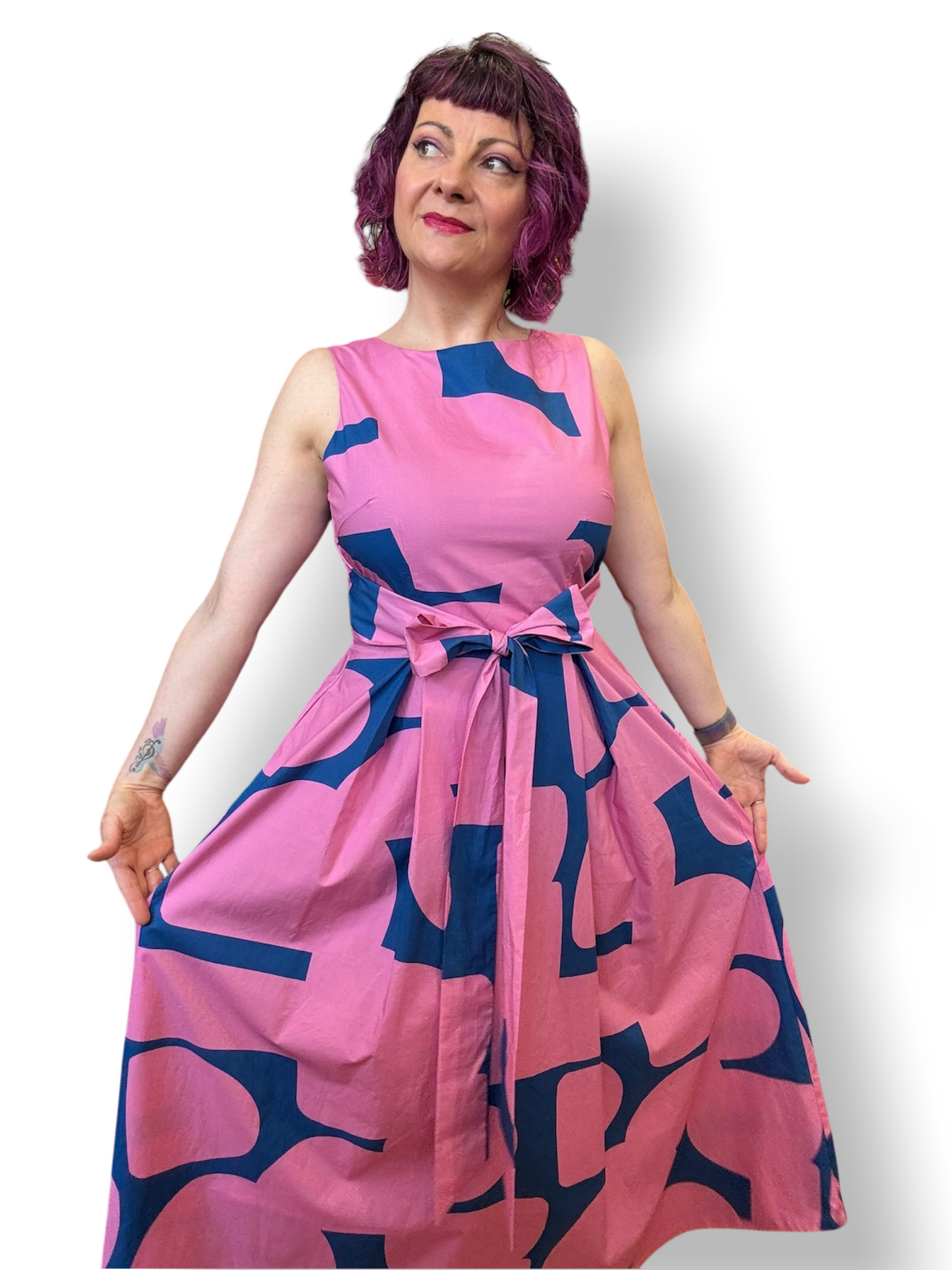 Lucy Dress - abstract pink blue