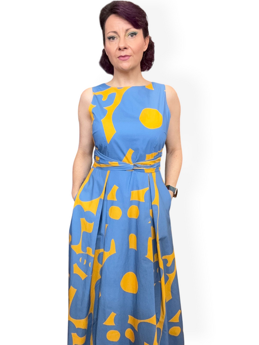Lucy Dress - abstract blue and yellow