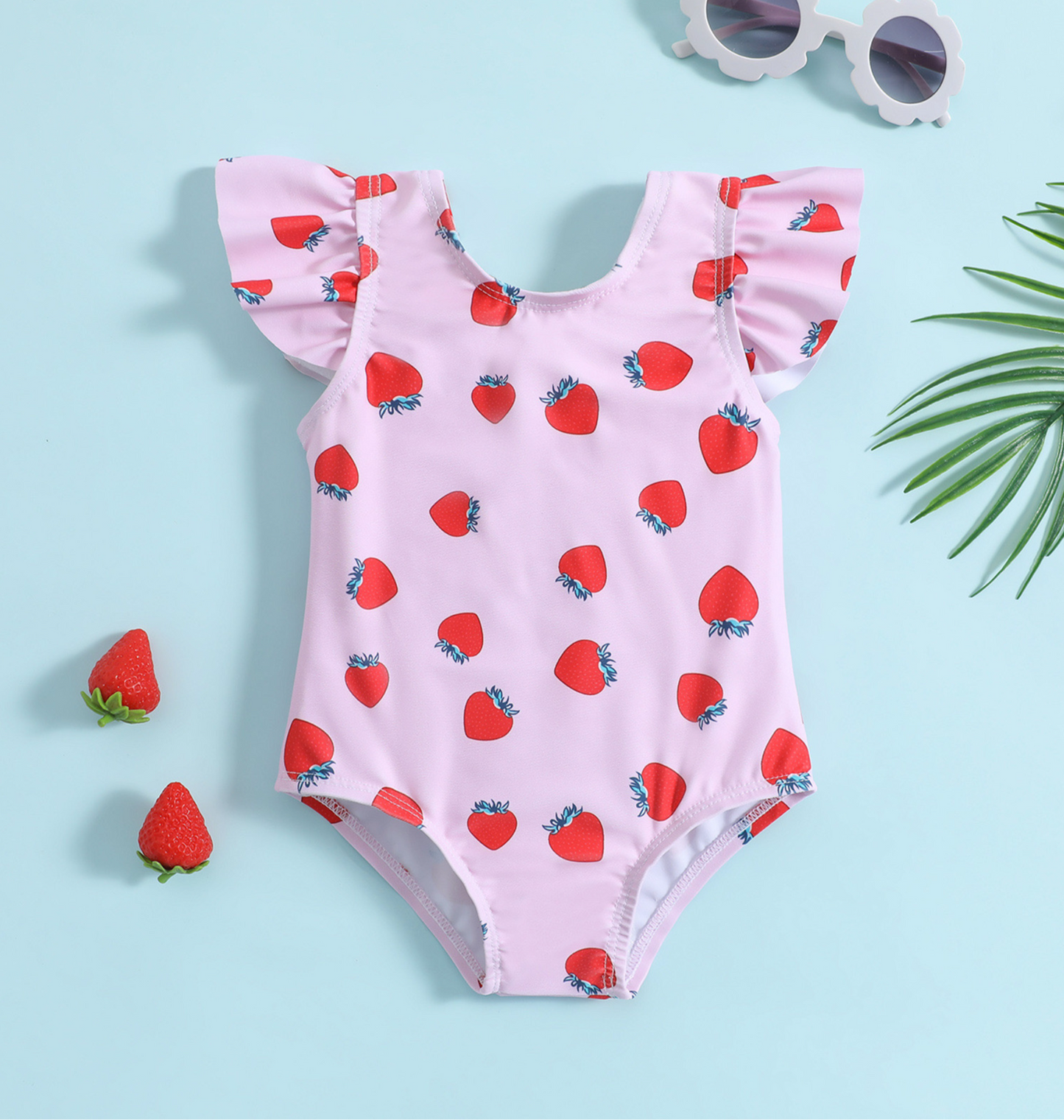 Strawberry print kids swimsuit