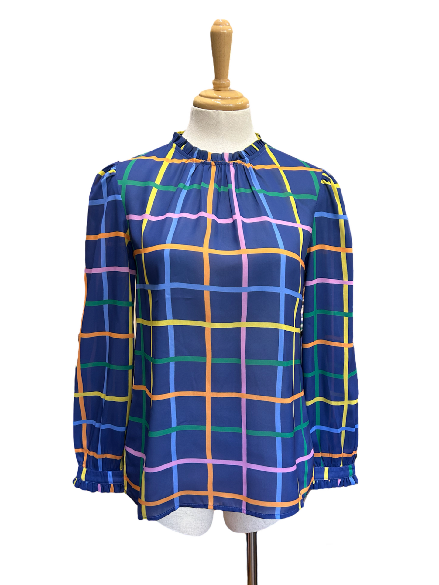 Cynthia Long Sleeve ruffle neck top - checkered (CLEARANCE SALE)