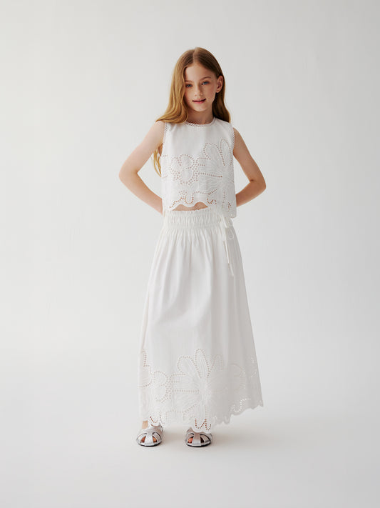 Chloe Eyelet Maxi Skirt (white)