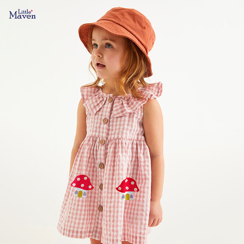 Mushroom plaid pink kids Dress
