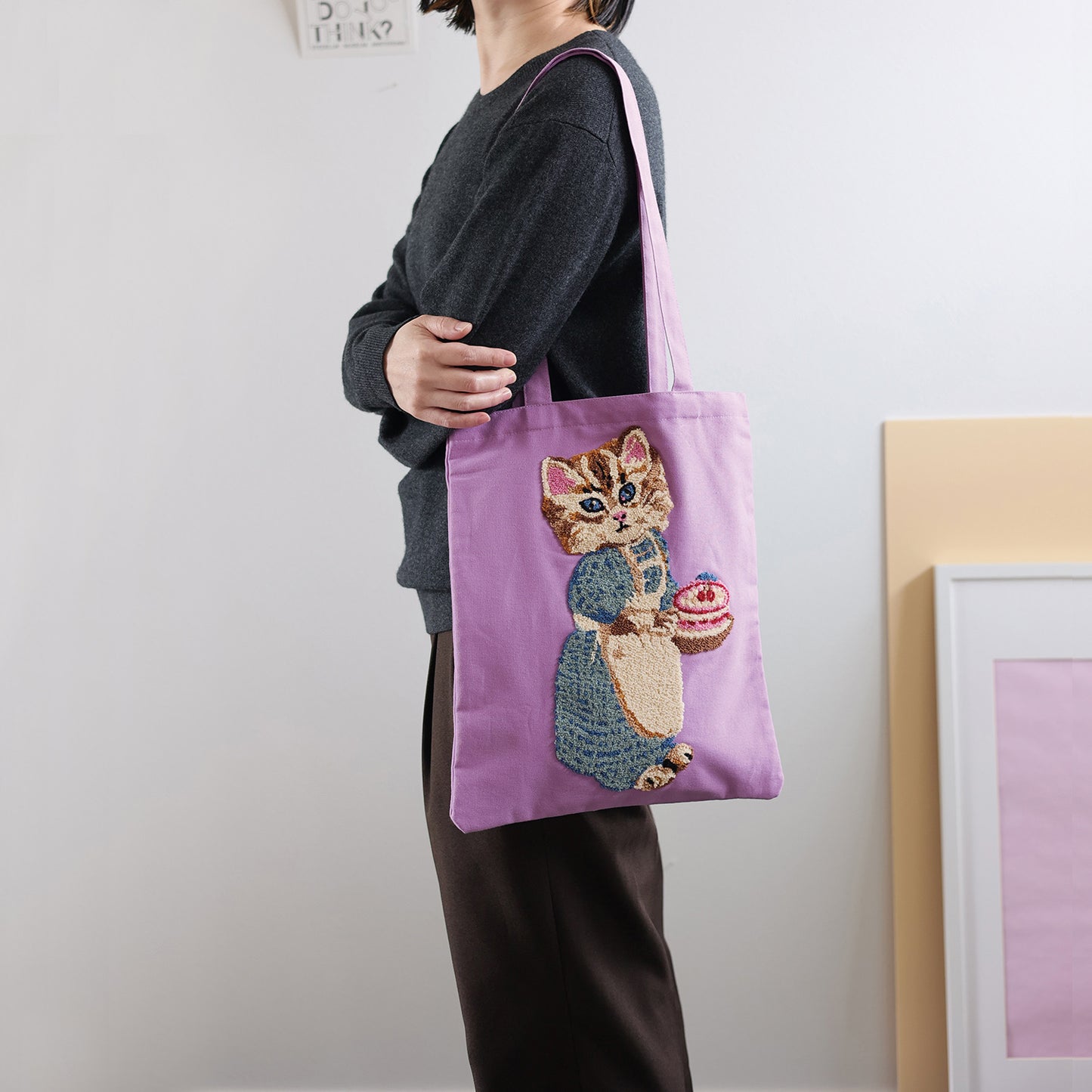 Nathalie Lete Fluffy Rectangle tote bag black cat