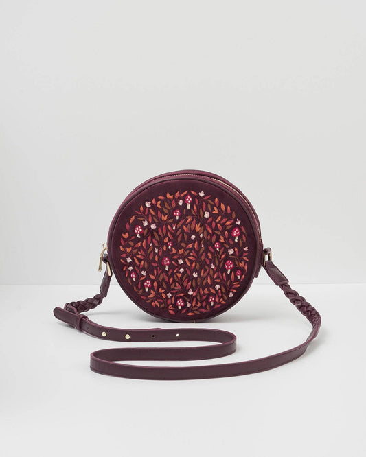 FABLE Magical Mushroom Embroidered Burgundy Circle Purse