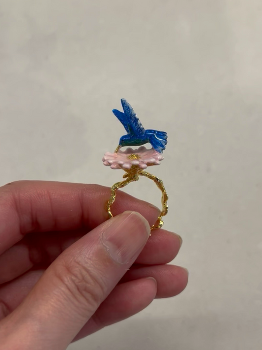 Handmade Gold plated Honey Bird with Floral Ring
