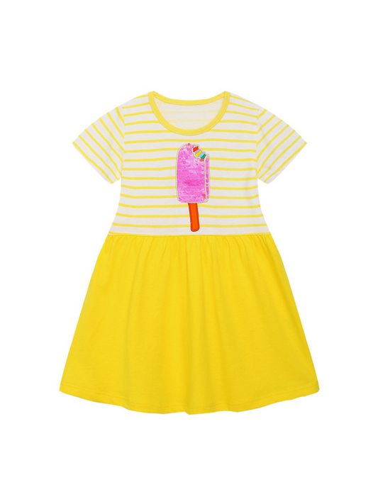 Ice Cream sequin Yellow Striped Dress