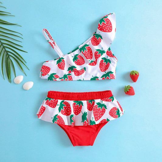 Strawberry print kids 2 pcs swimsuit