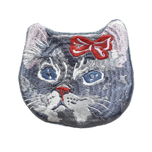Nathalie Lete Embroidered cat face pouch grey cat
