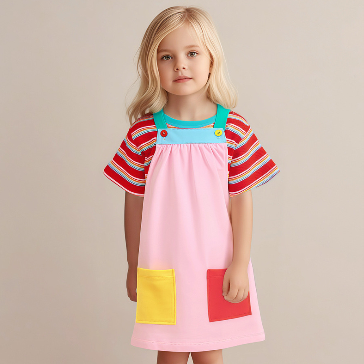 Colour Block Overall and stripe tee Set