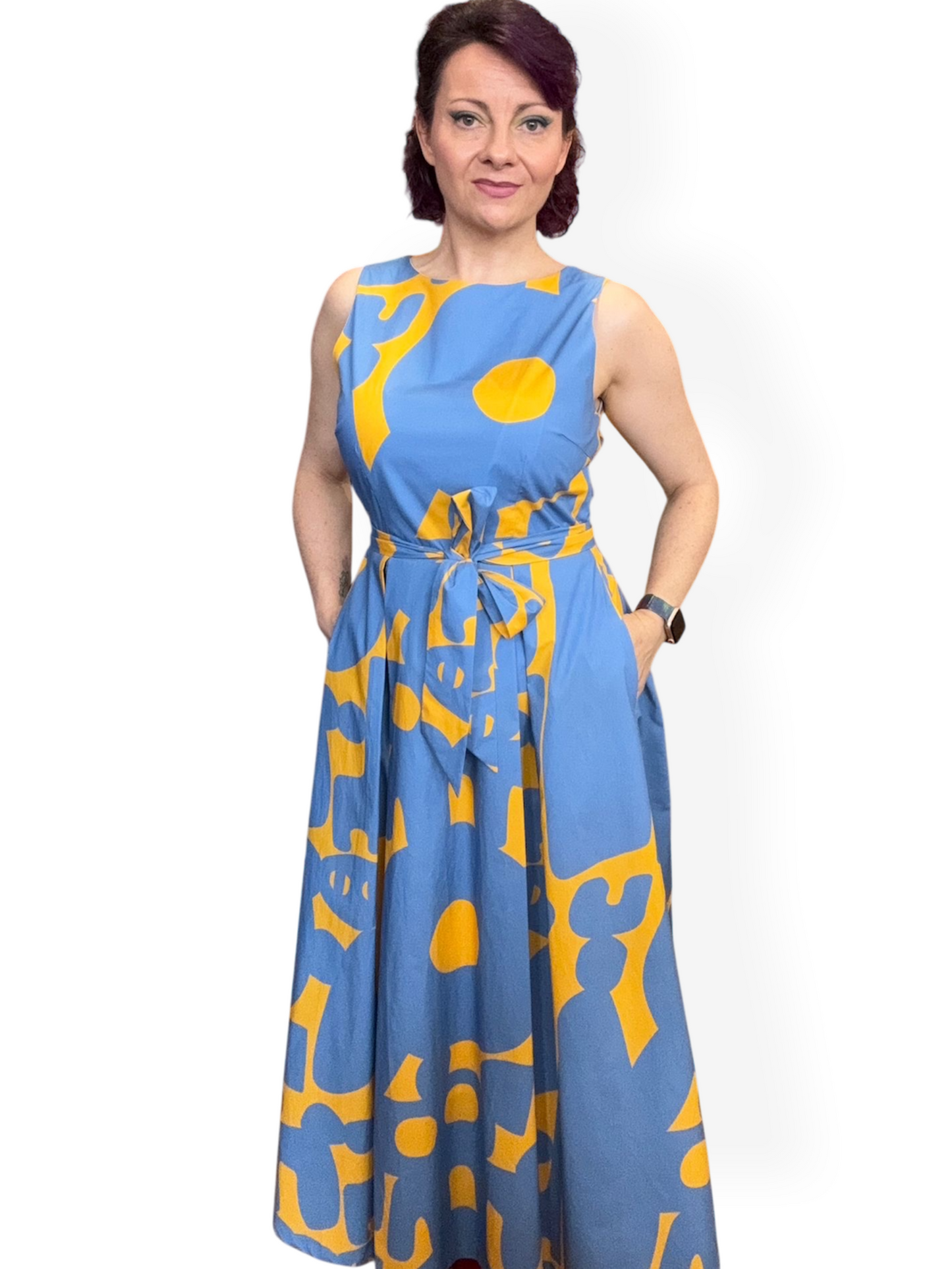 Lucy Dress - abstract blue and yellow