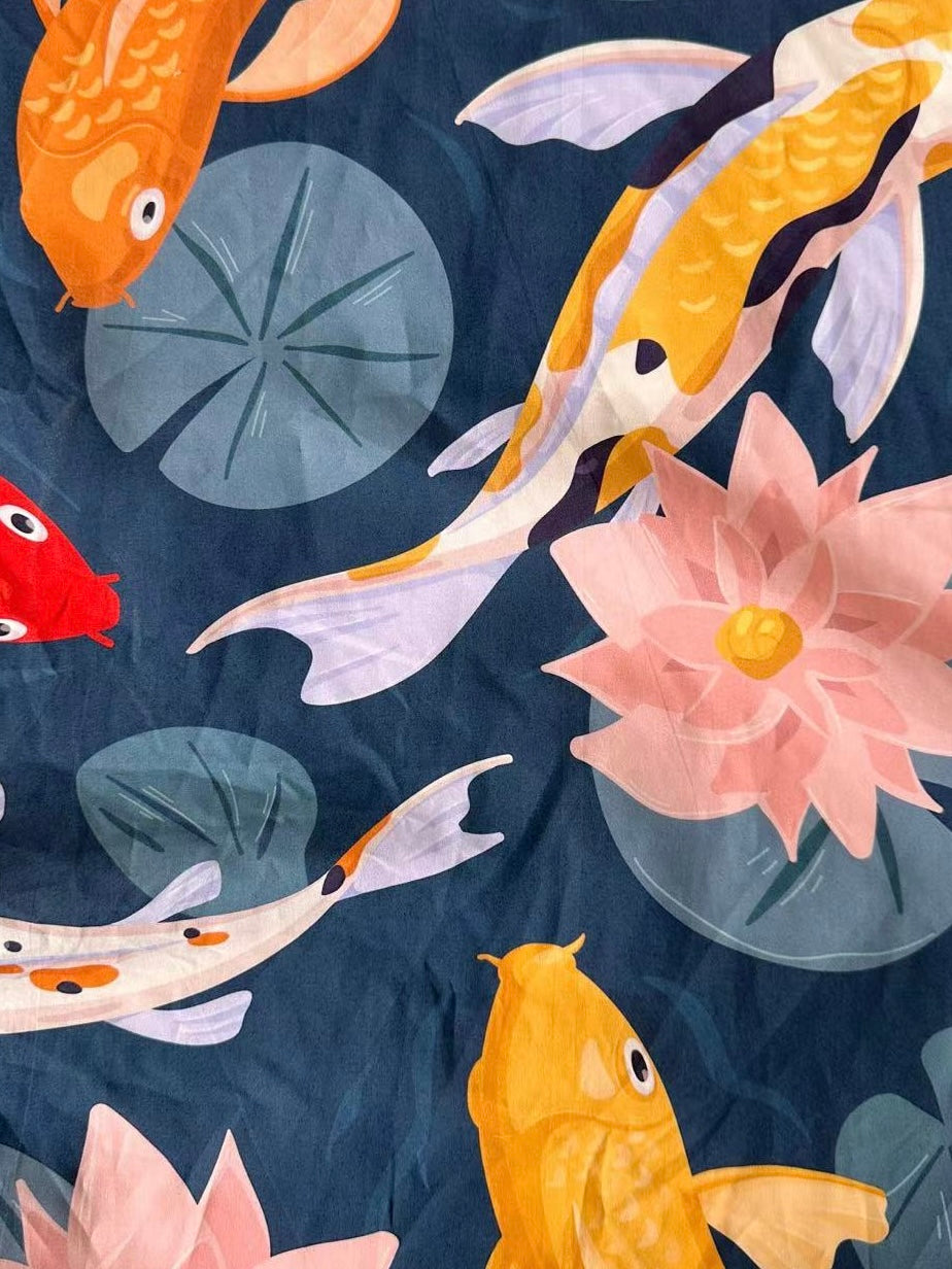 Fabric For Custom order Only - Vintage Japanese Art Sakura, Koi and Crane