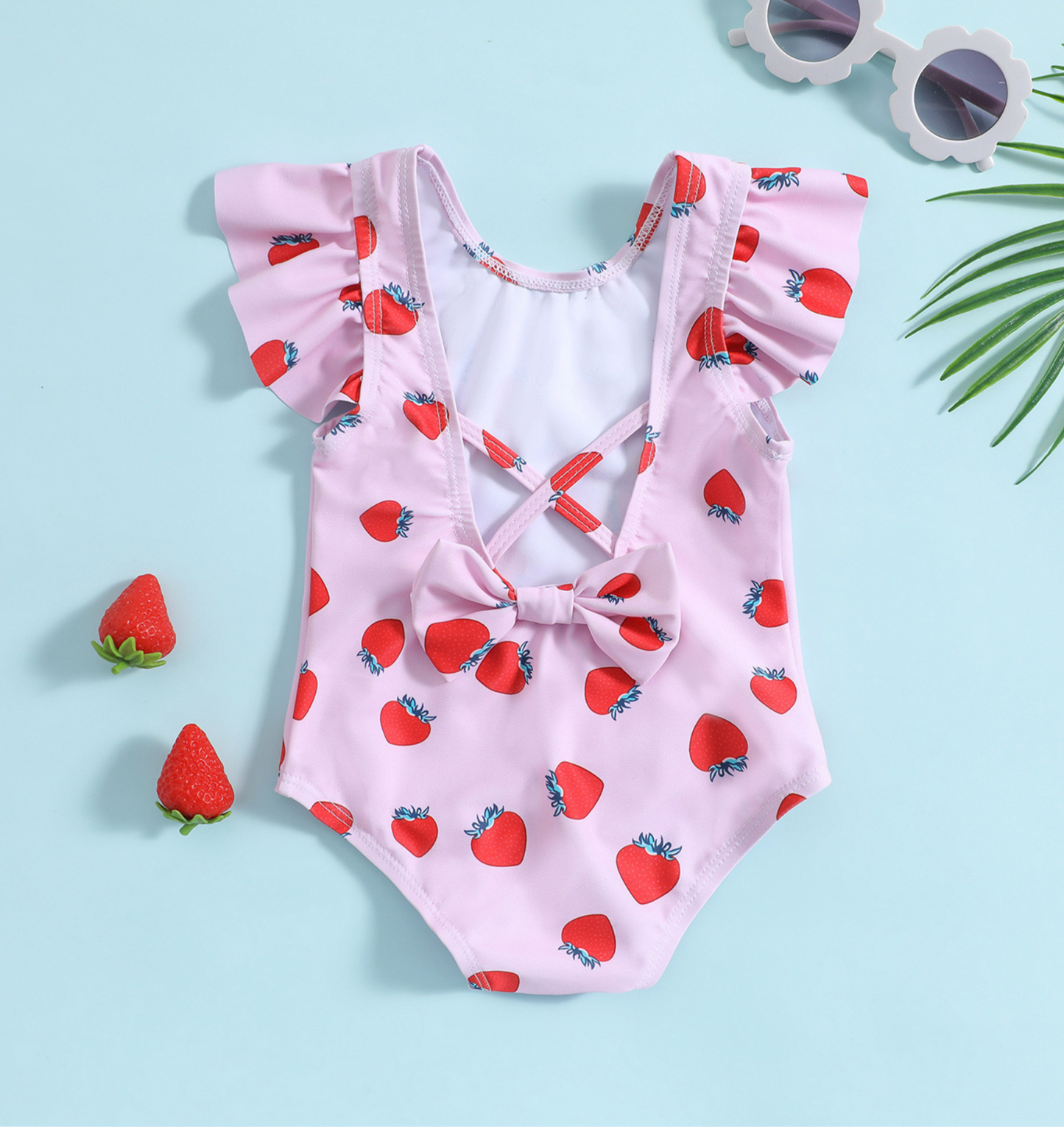 Strawberry print kids swimsuit