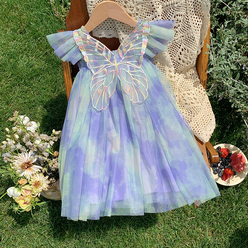 Rainbow butterfly Tutu Dress - blue