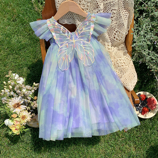 Rainbow butterfly Tutu Dress - blue
