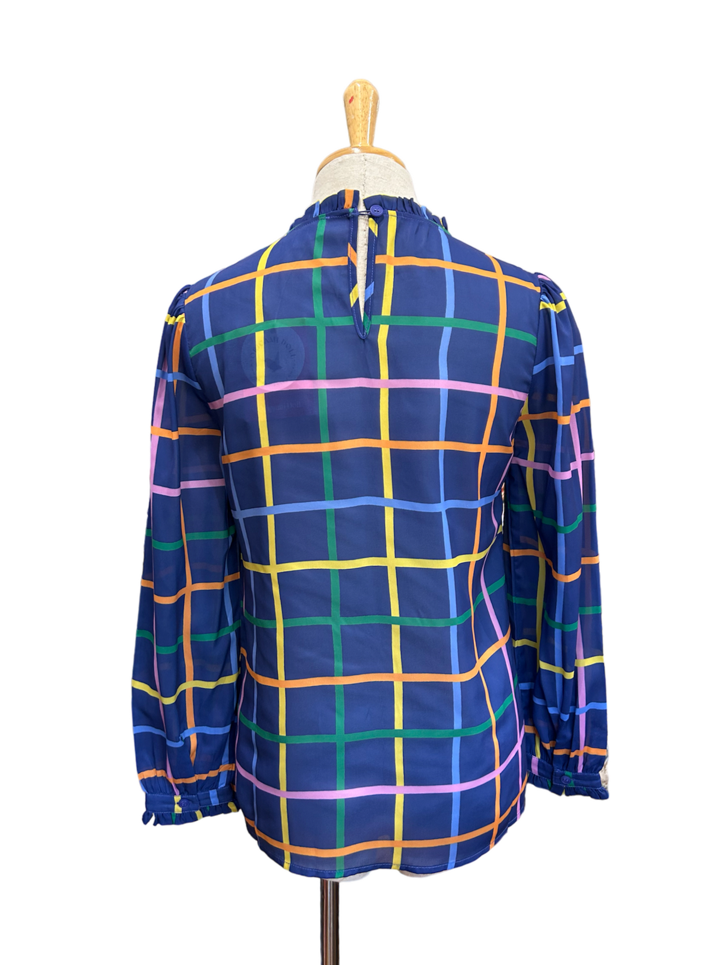 Cynthia Long Sleeve ruffle neck top - checkered (CLEARANCE SALE)
