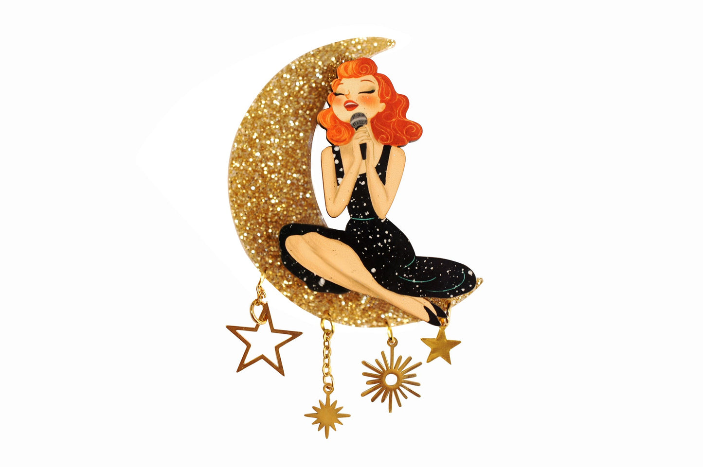 Laliblue Singer Sitting on the Moon Brooch