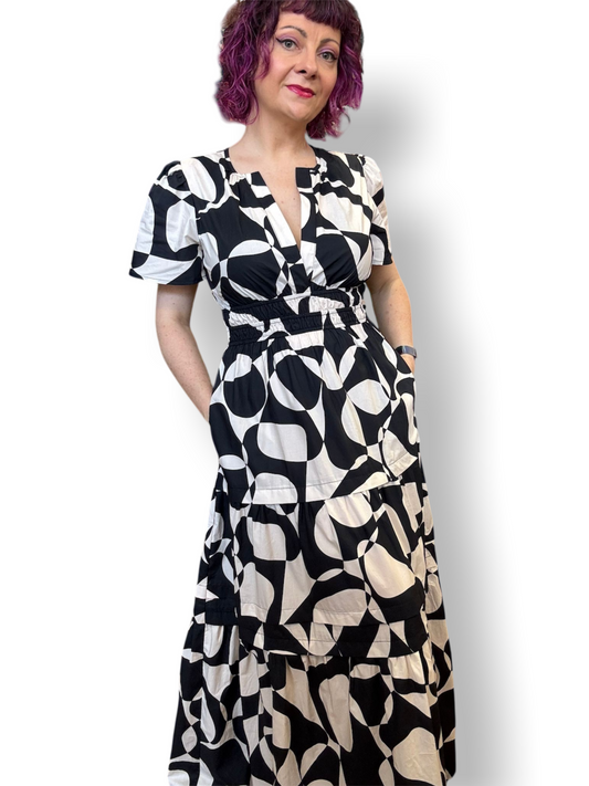 Hanna Dress - black and white abstract