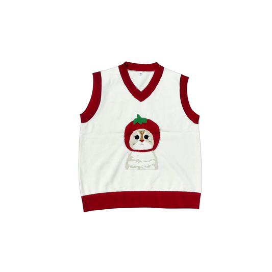 Tomato Cat Sweater Vest – 100% Cotton Knit (Kids)