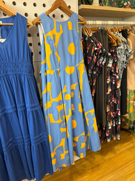 Lucy Dress - abstract blue and yellow
