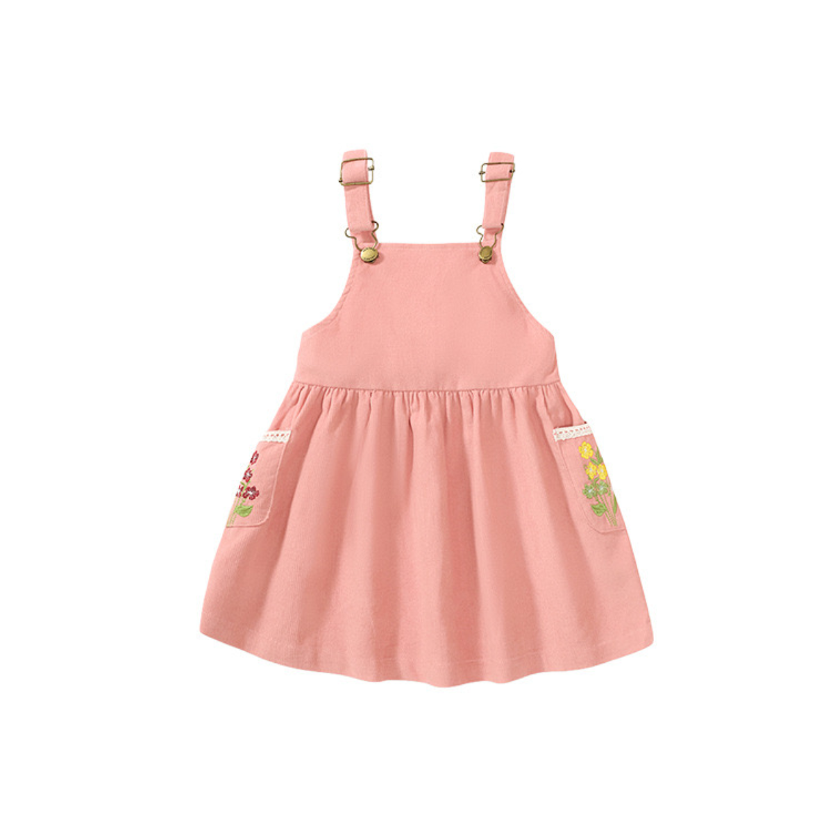 Pink floral embroidered overall dress
