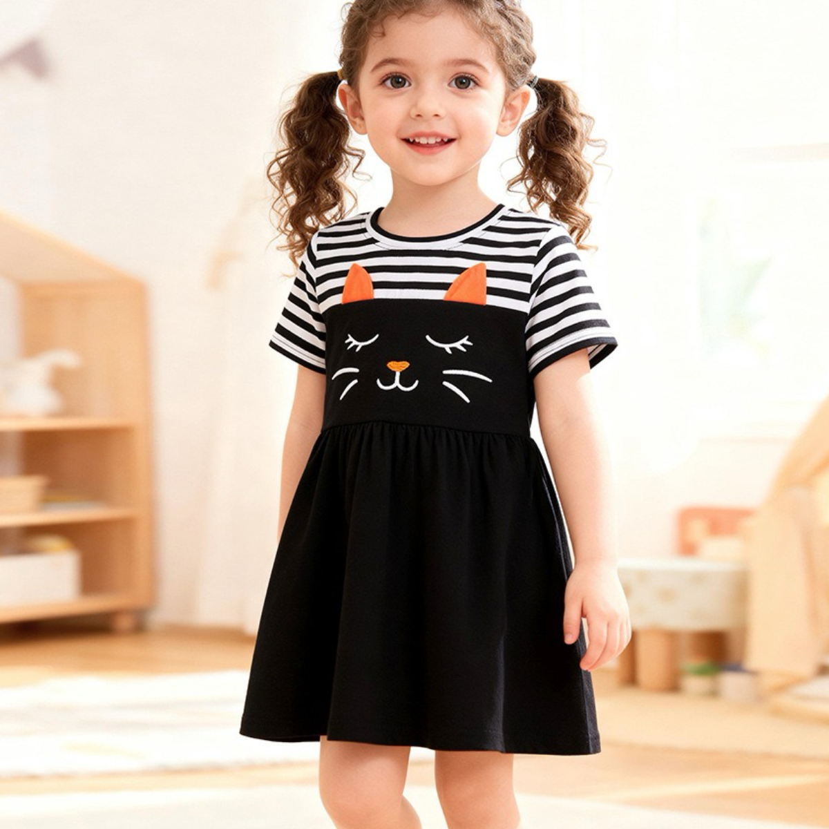 Midnight Kitty Stripe Dress
