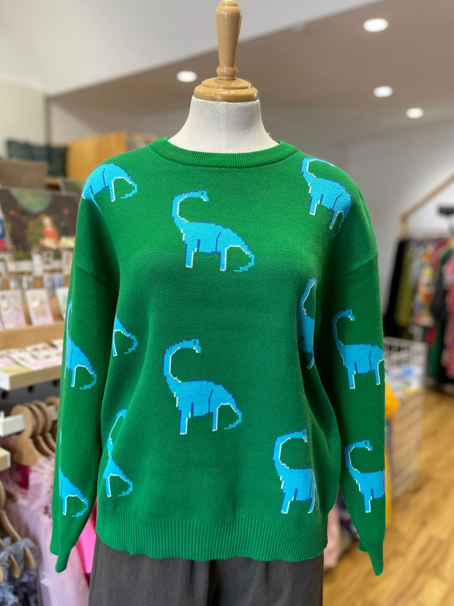 Prehistoric-themed Knit Pullover - Green
