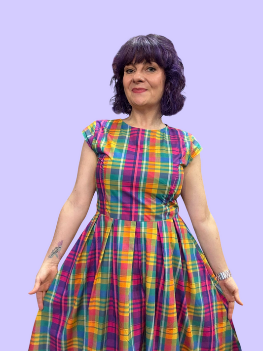 Beatrice Dress - Rainbow plaid