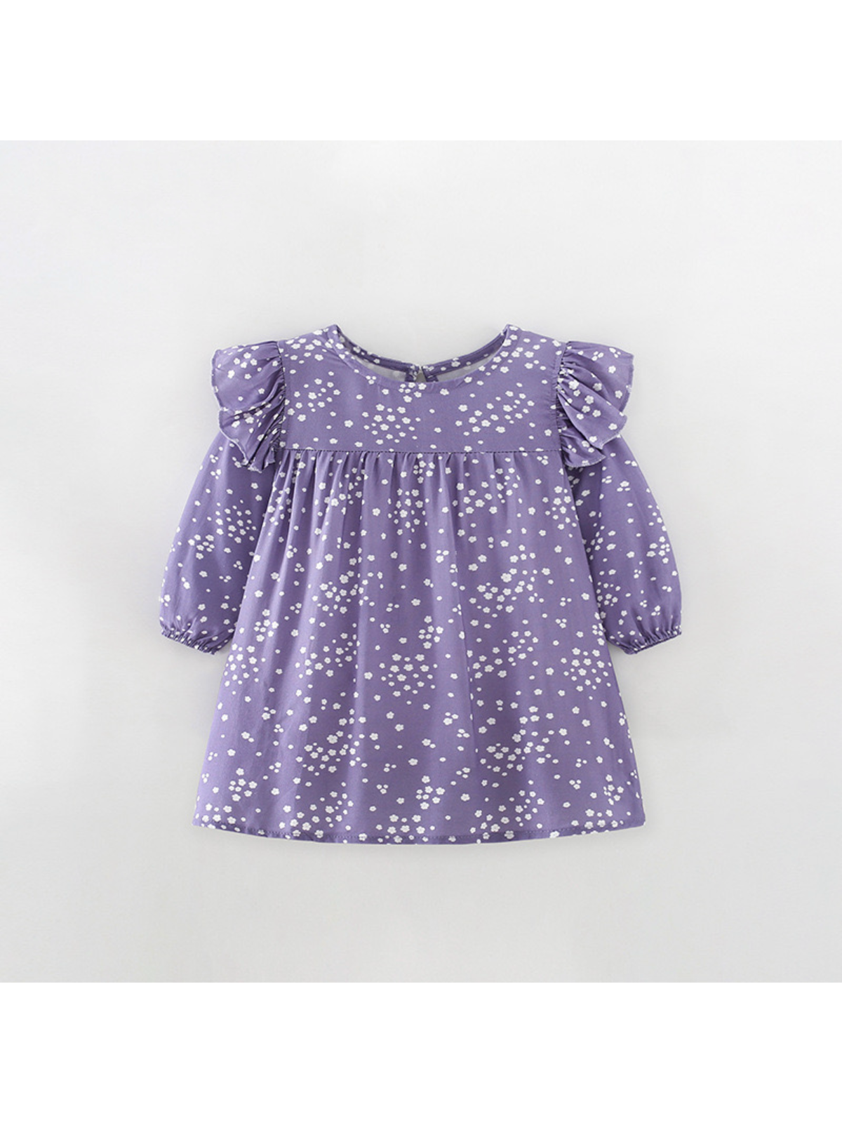Purple flower ruffle long sleeves Dress