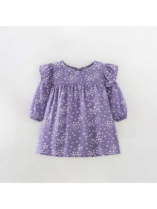 Purple flower ruffle long sleeves Dress