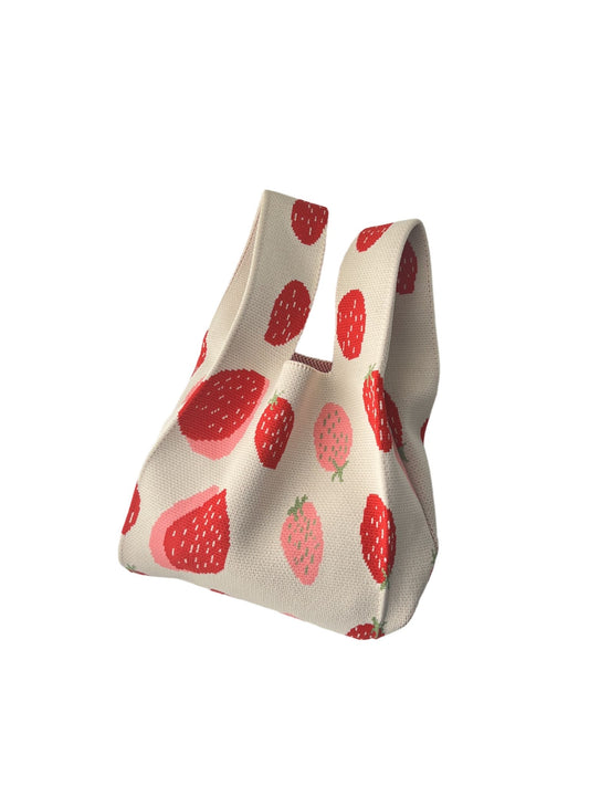 Handmade Knit tote bag - Strawberry