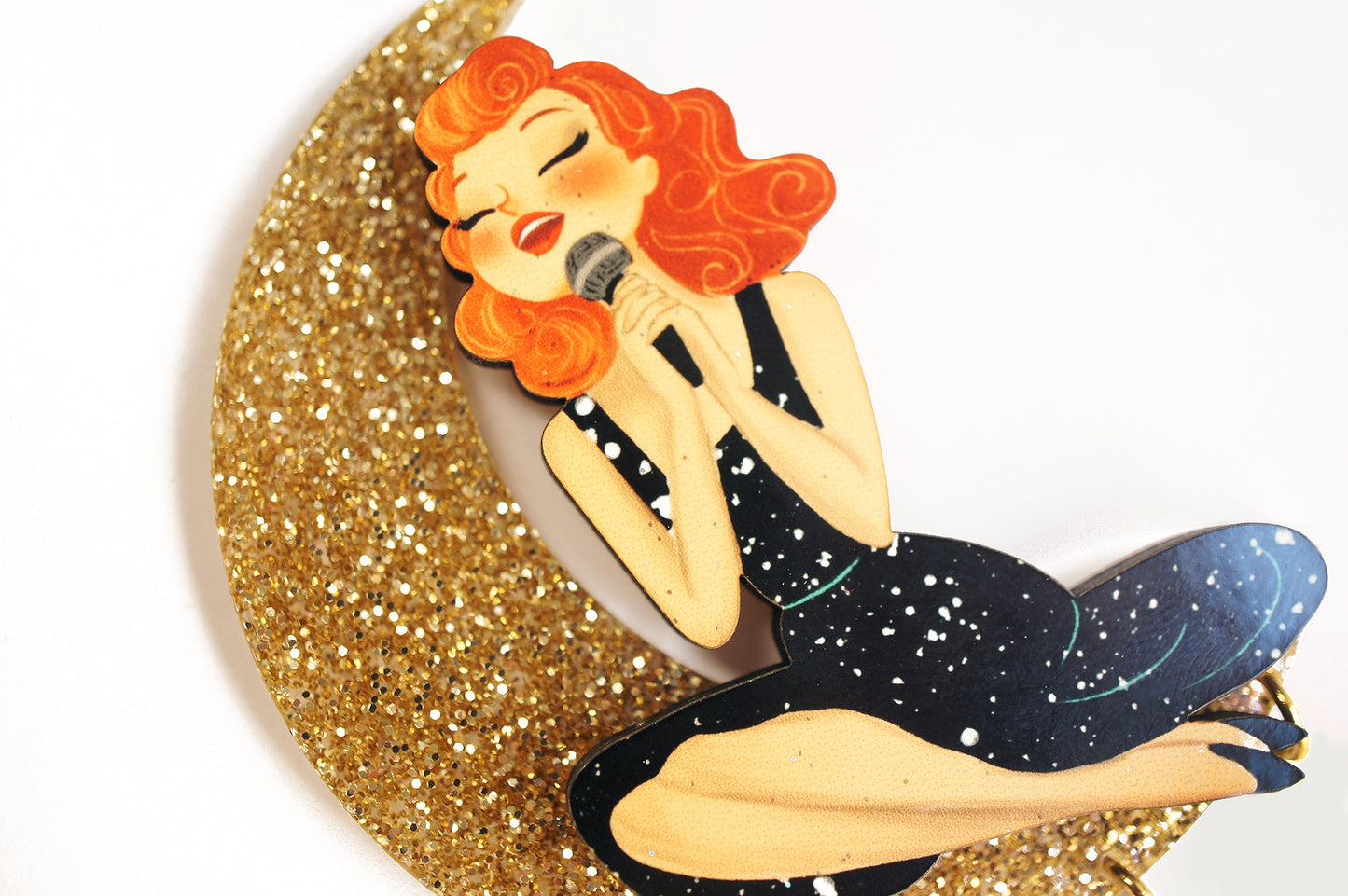 Laliblue Singer Sitting on the Moon Brooch