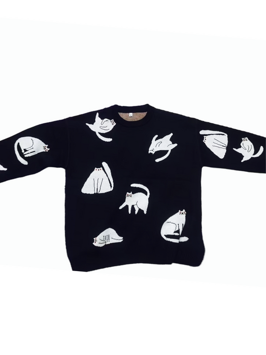 Midnight Cat – 100% Cotton Knit Pullover