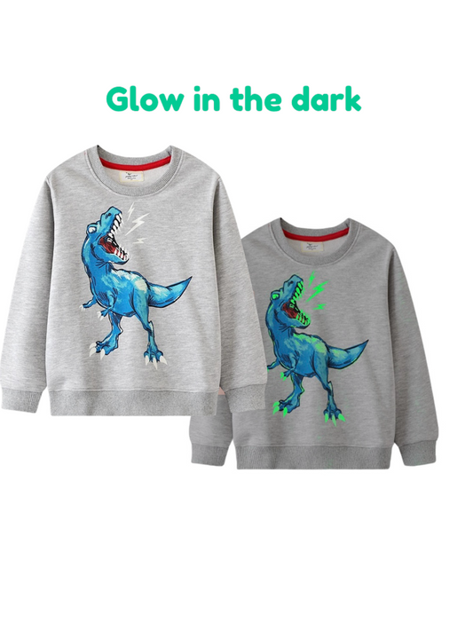 glow in the dark dinosaur grey pullover