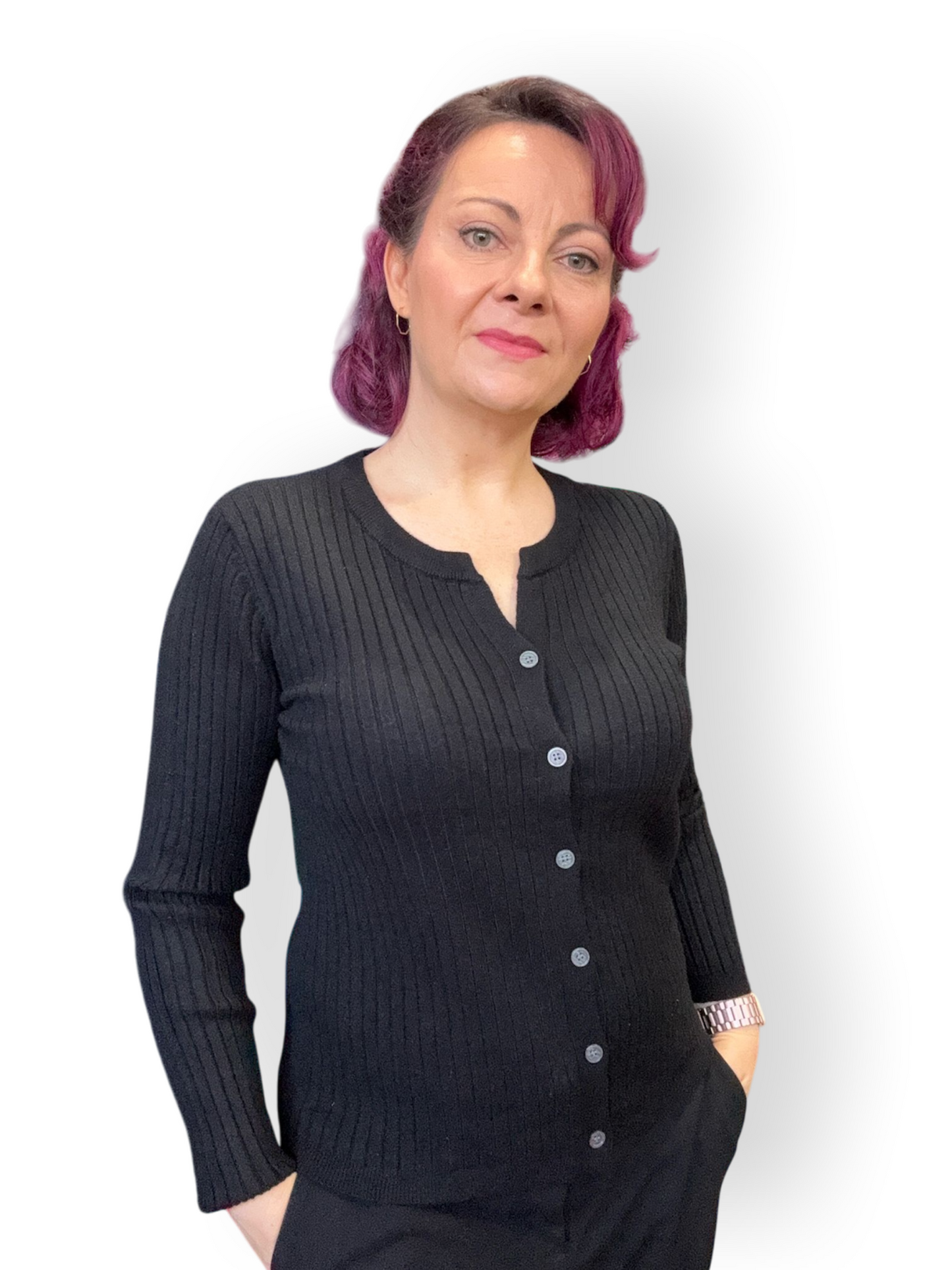 Round Neck Ribbed Cardigan