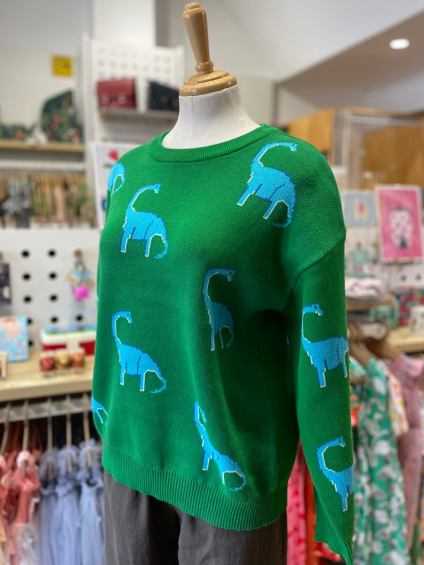 Prehistoric-themed Knit Pullover - Green
