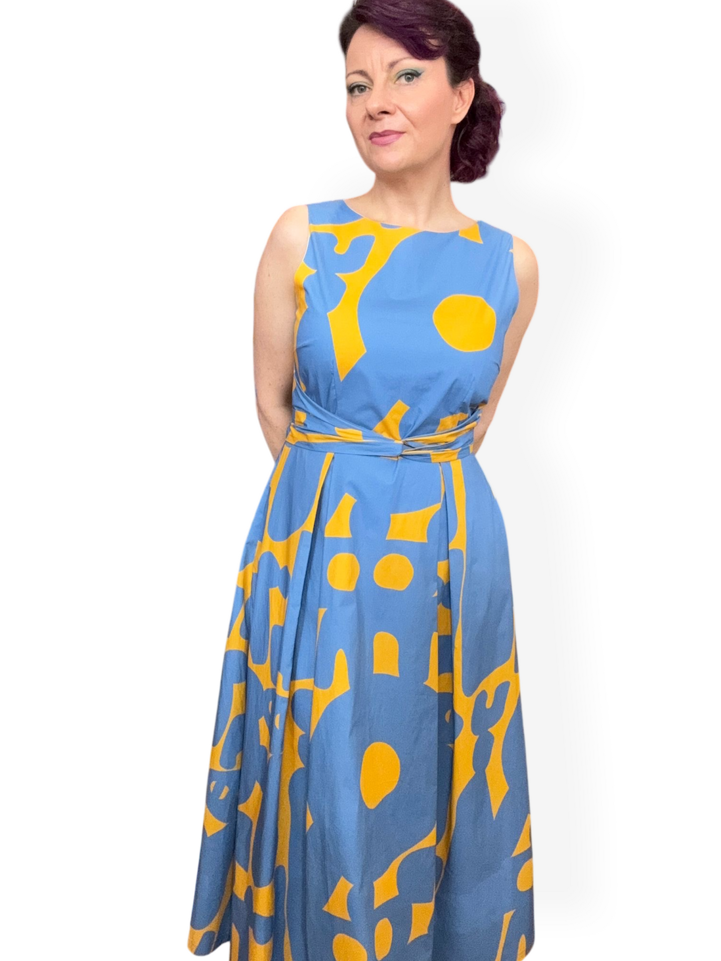 Lucy Dress - abstract blue and yellow