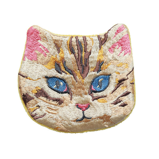 Nathalie Lete Embroidered cat face pouch blue eye
