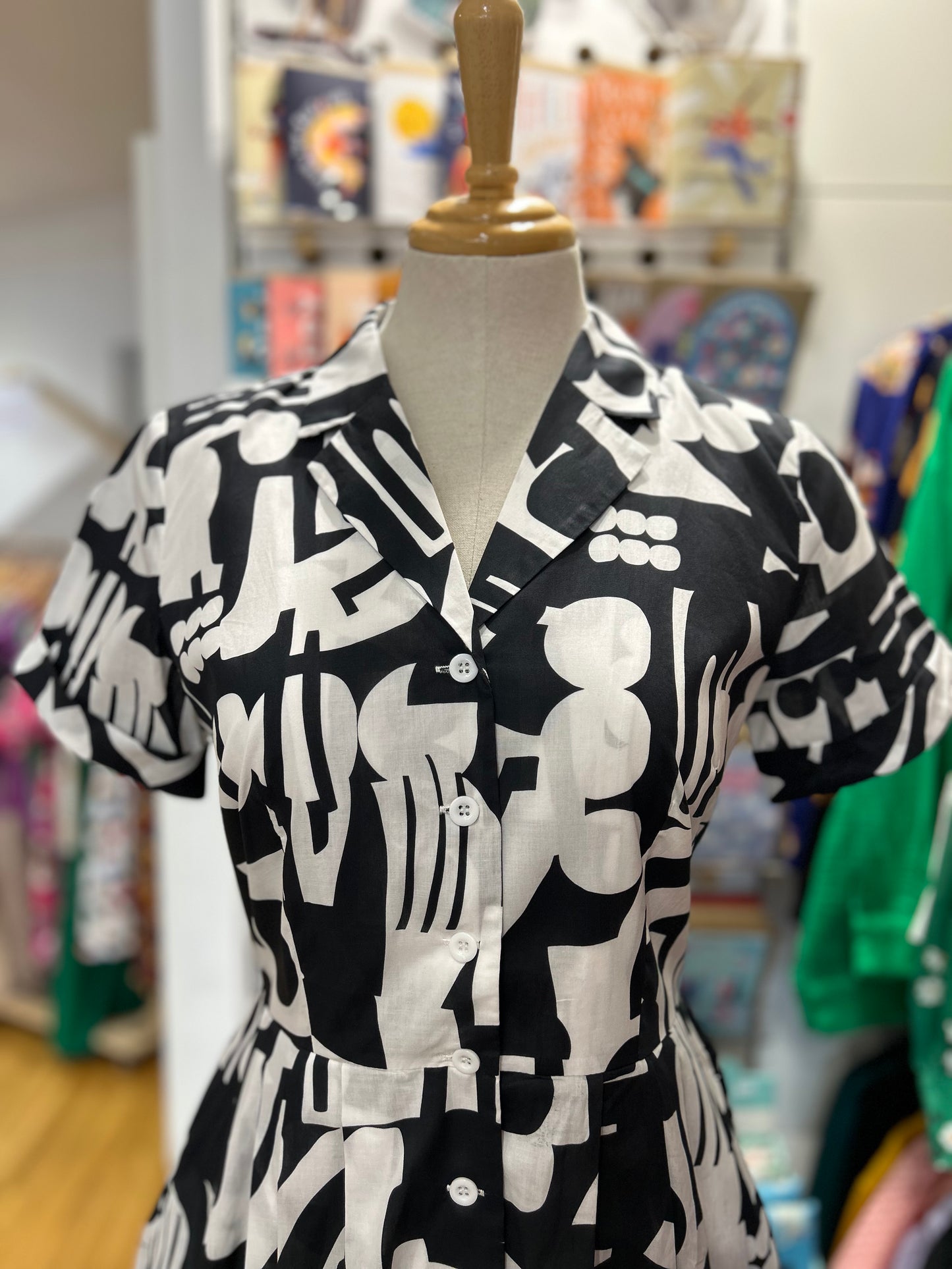 Arabella Dress - black and white abstract