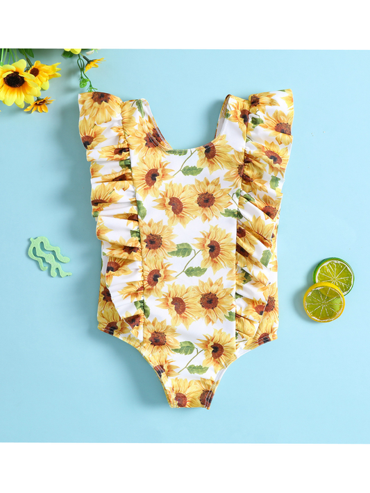 Sunflower print kids swimsuit