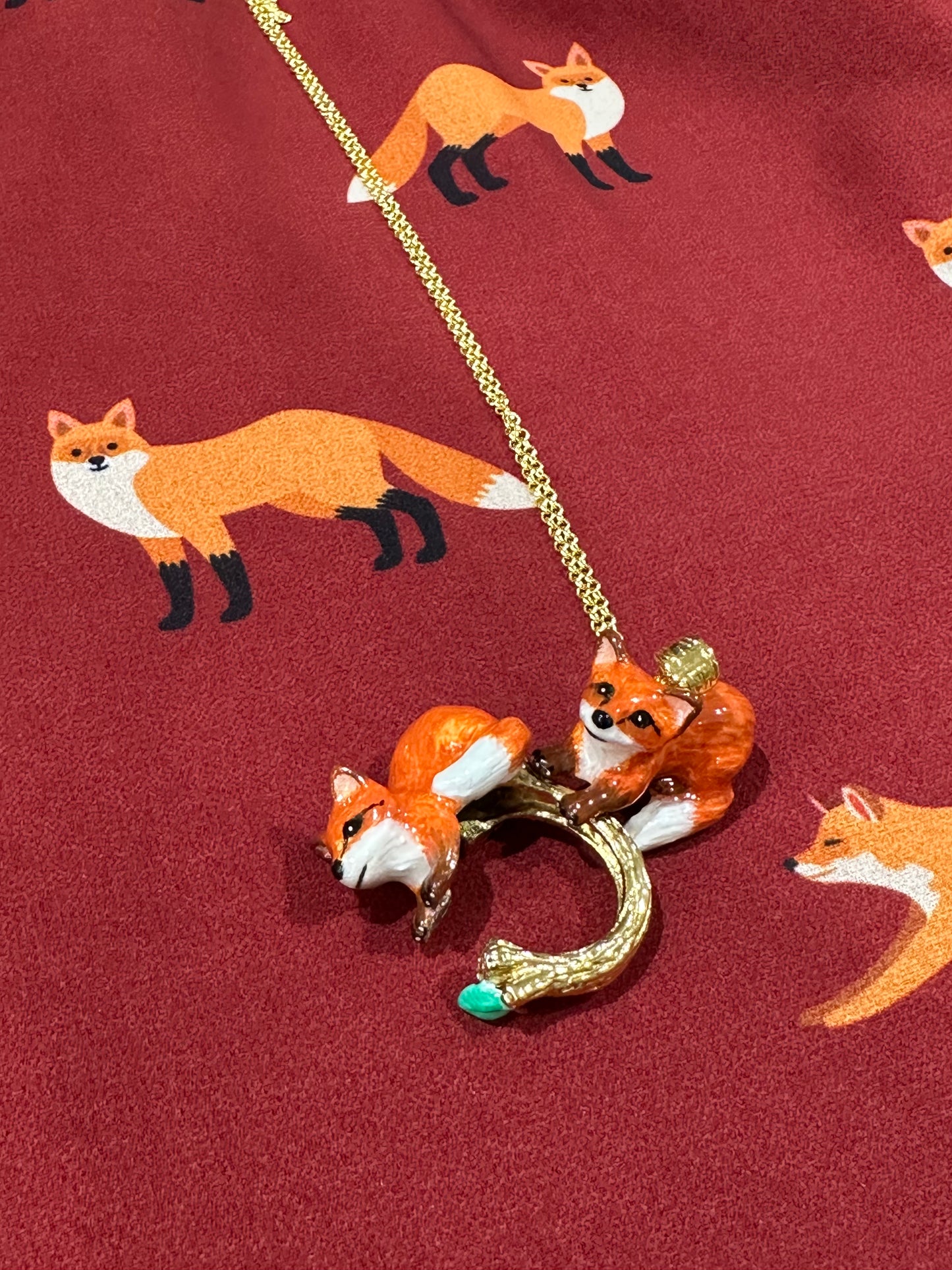 Handmade Sitting Fox ring and necklace