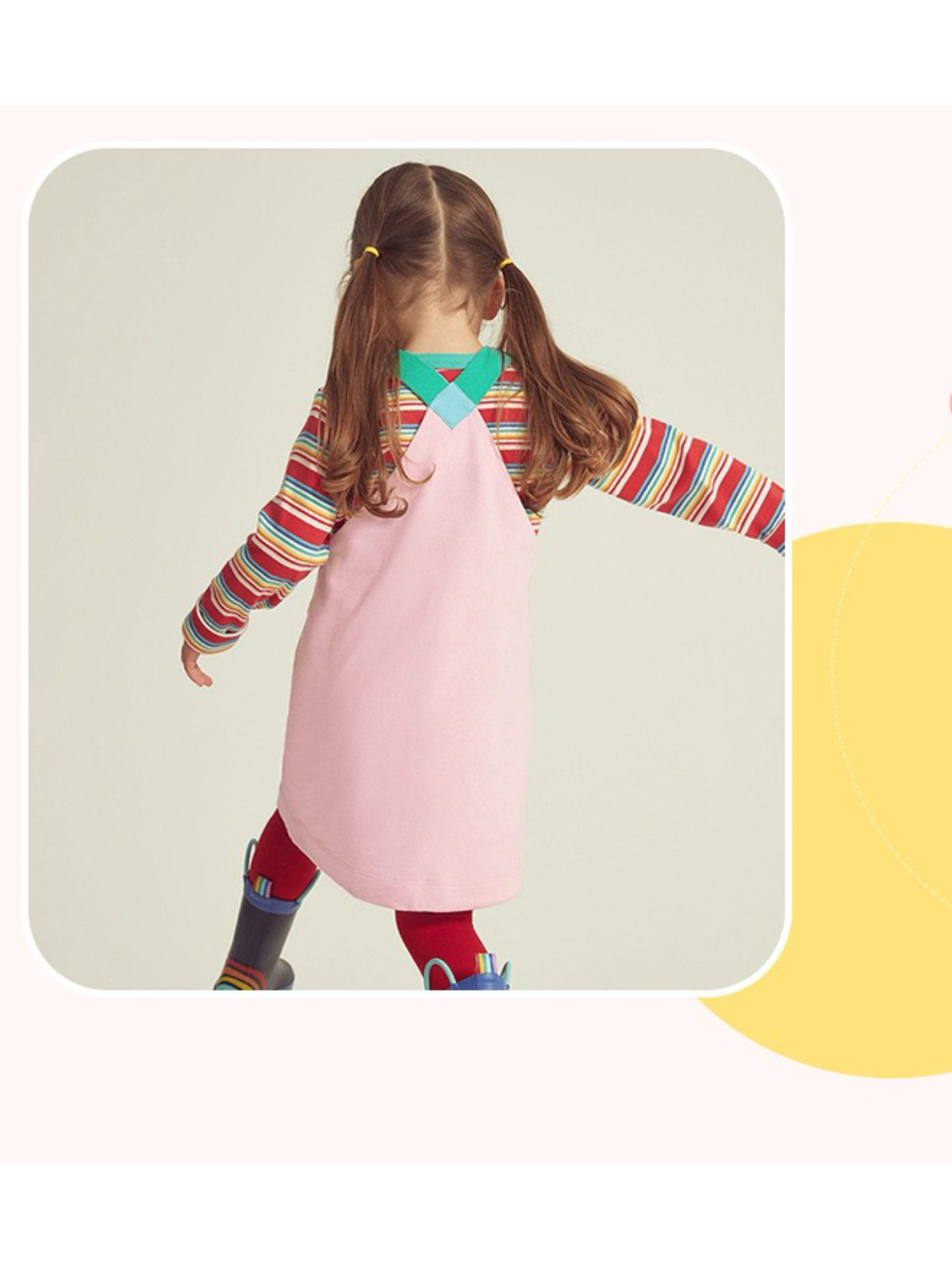Stripes long sleeve tee & Pink overalls dress with Pockets