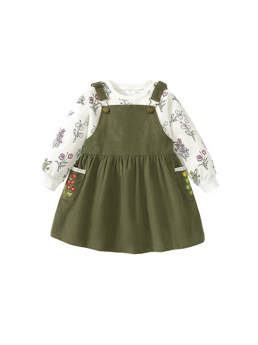 (Copy) floral Pullover & Green overalls dress with Pockets