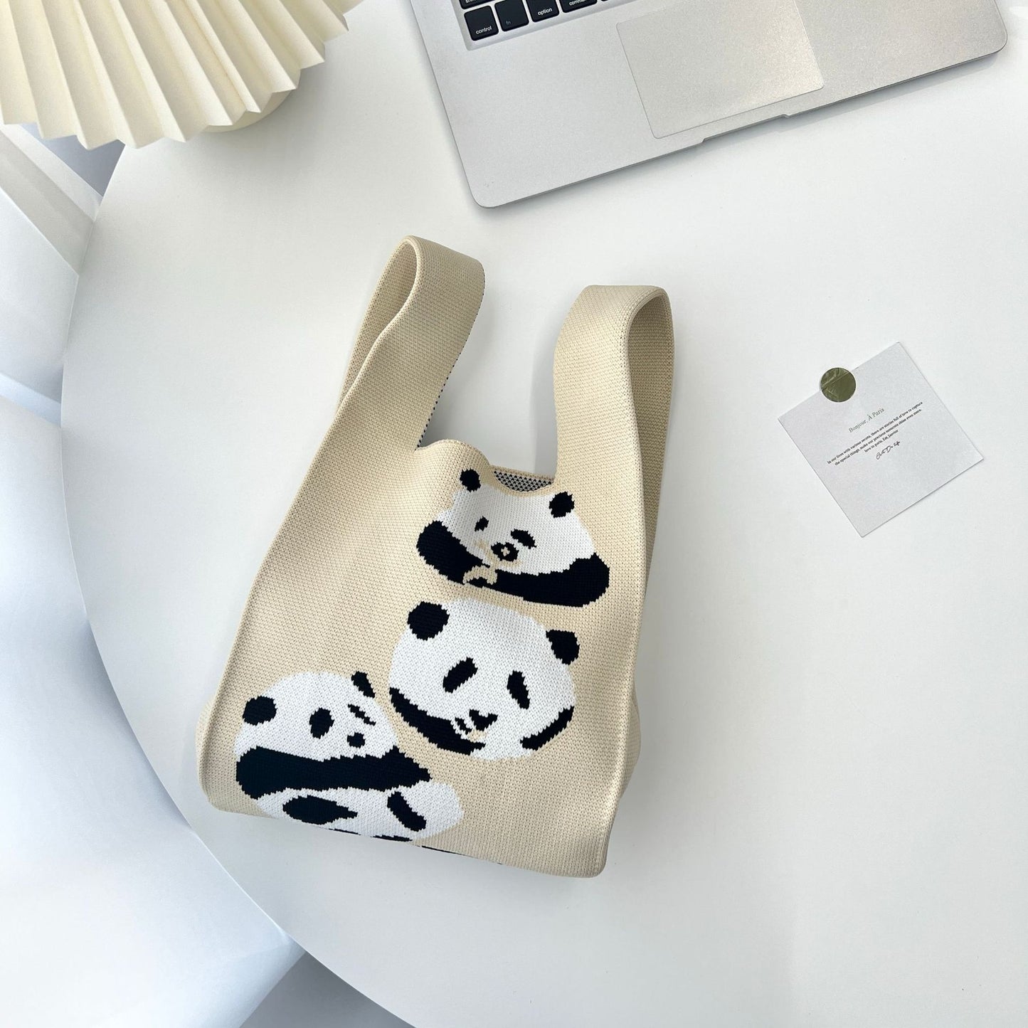 Handmade Knit tote bag -Panda
