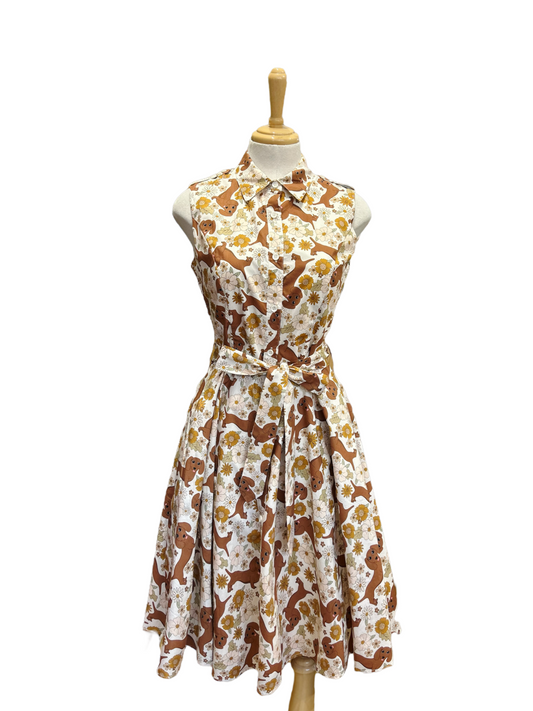 Lighthouse Guest Dress - sausage dog flowers