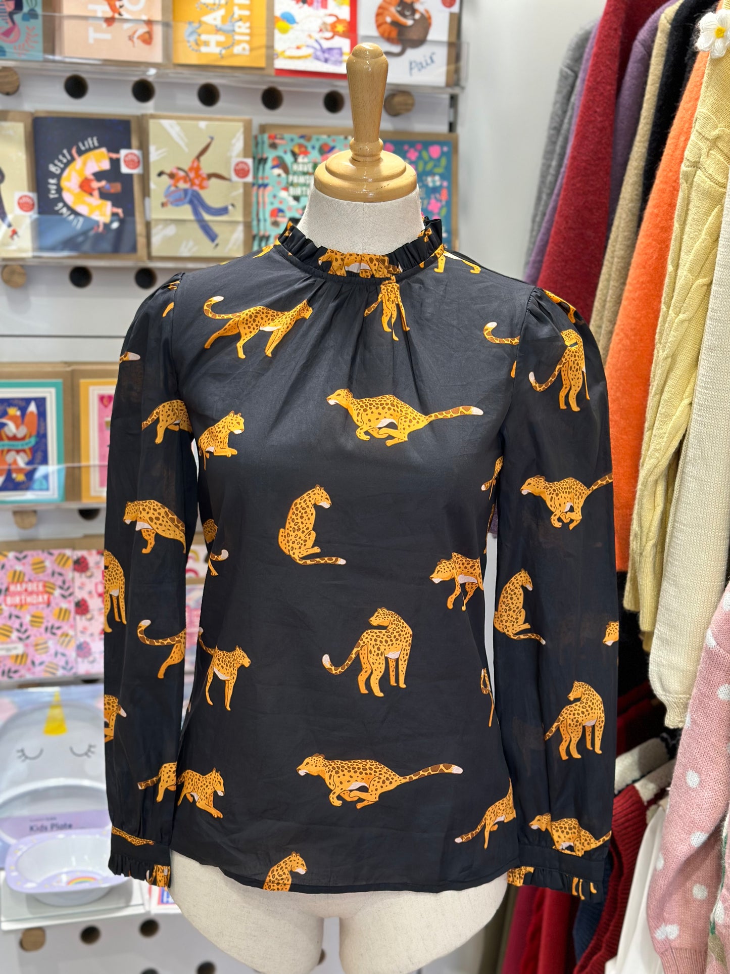 Cynthia Long Sleeve ruffle neck top -Leopard (CLEARANCE SALE)