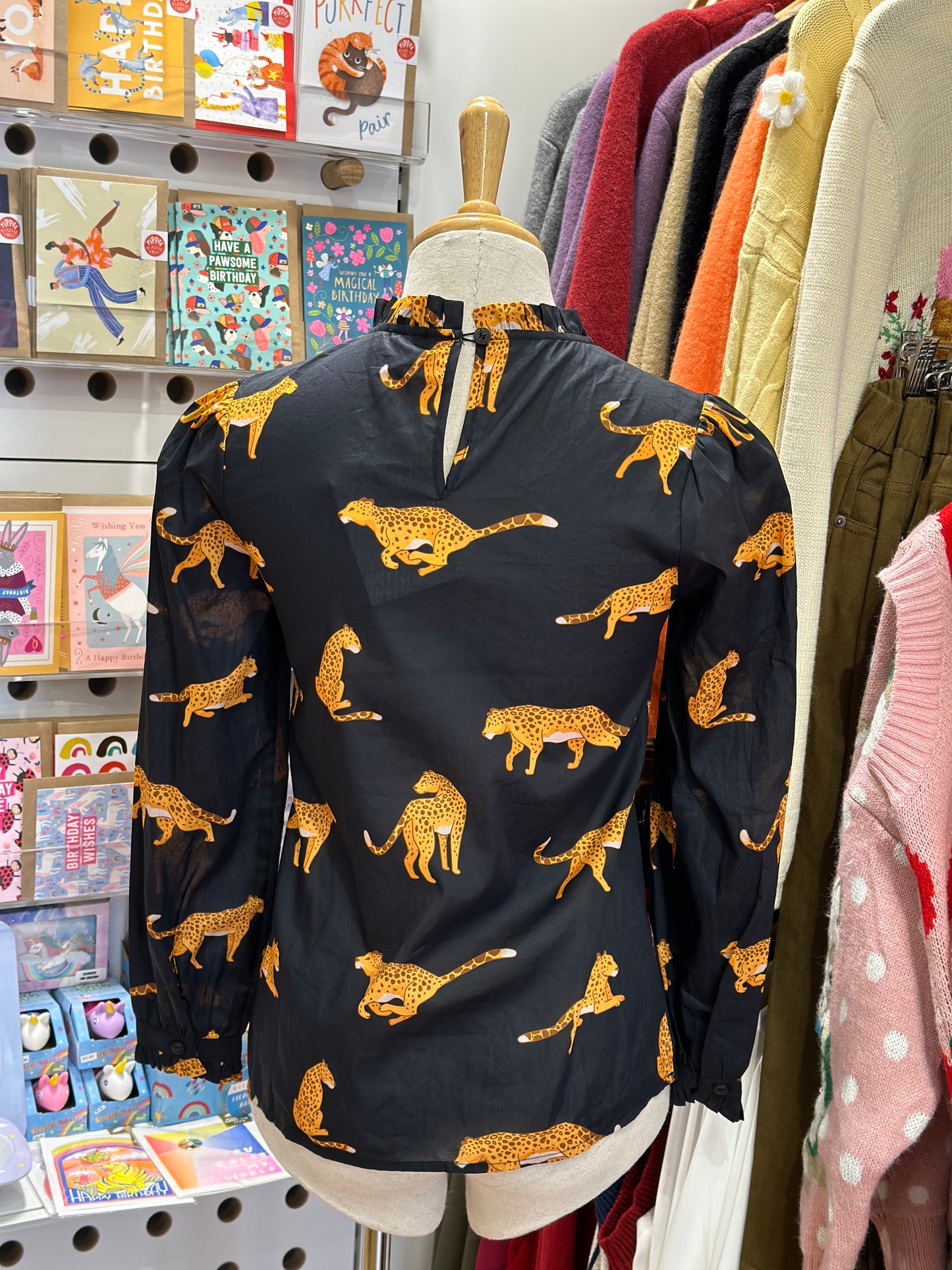 Cynthia Long Sleeve ruffle neck top -Leopard (CLEARANCE SALE)