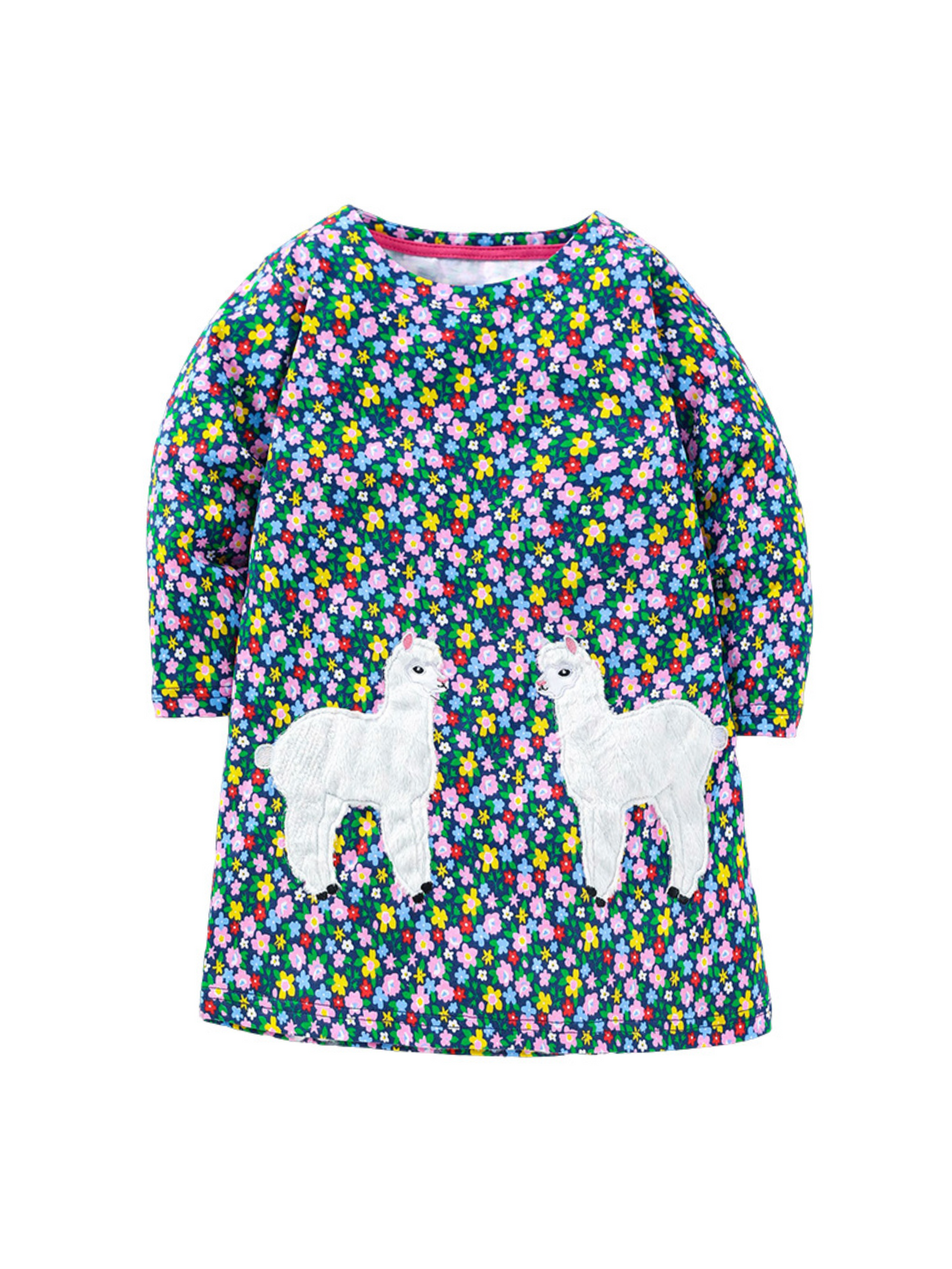 Llama flower cotton girls dress (Low in stock / size 2,6&7 yrs old)